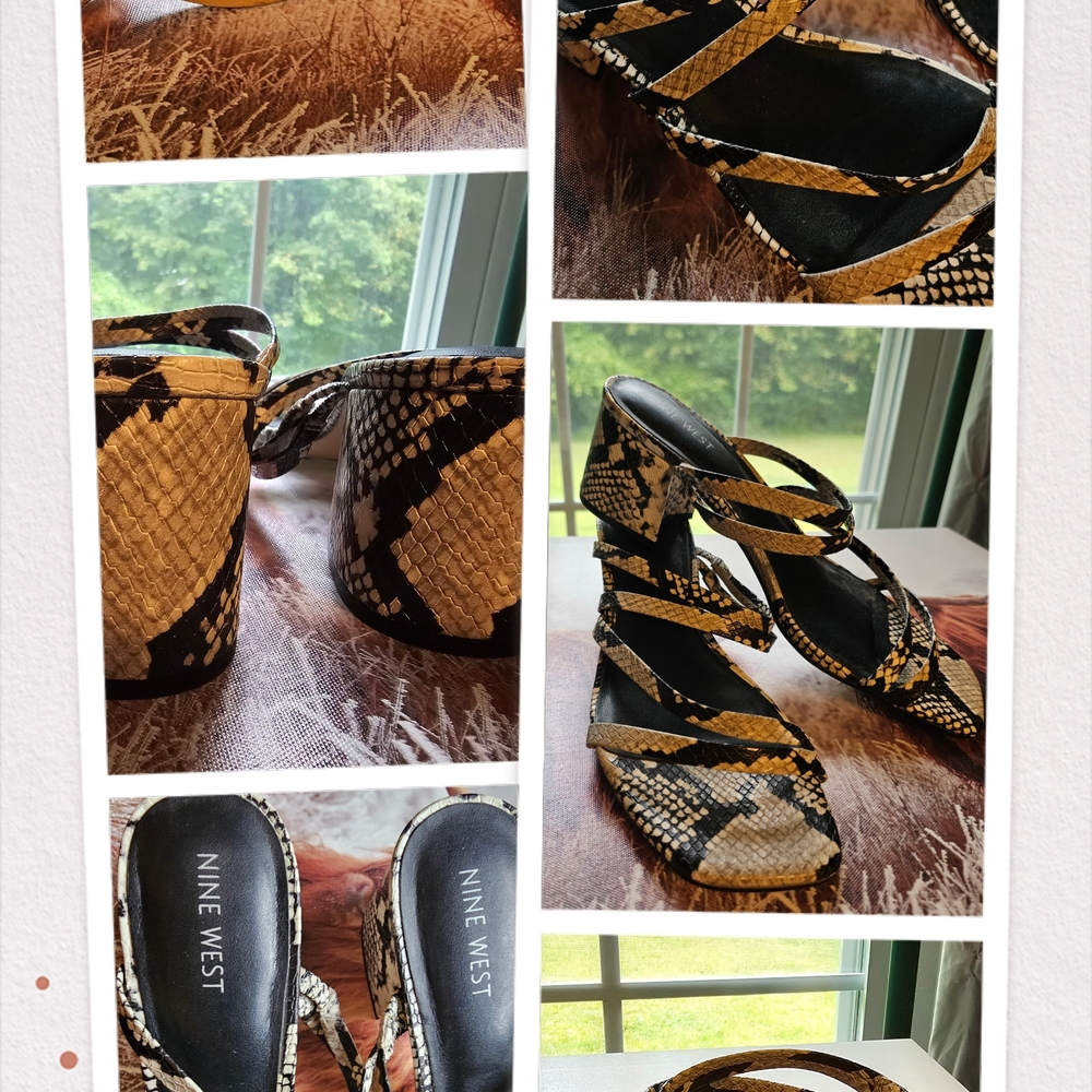 Nine West Black and Gold Snakeskin Heels